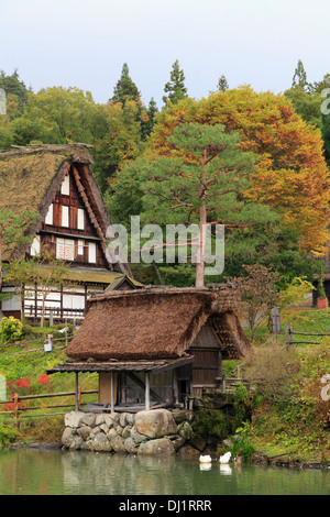 Le Japon, Hida, Takayama, l'établissement Hida no Sato, vieilles fermes, Banque D'Images