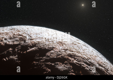 Cette vue d'artiste montre la surface de la lointaine planète naine Makemake. C'est environ les deux tiers de la taille de Pluton Banque D'Images