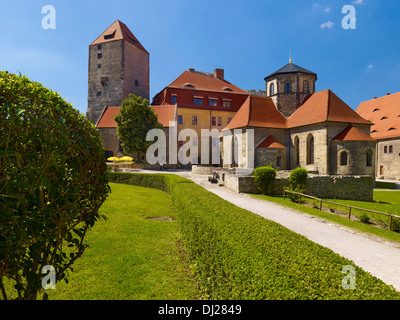 Cour intérieure, Querfurt Château avec Marterturm, maison princière et l'église, Saxe-Anhalt, Allemagne Banque D'Images