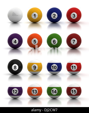 Ballsl billard sur fond blanc (image générée par ordinateur) Banque D'Images