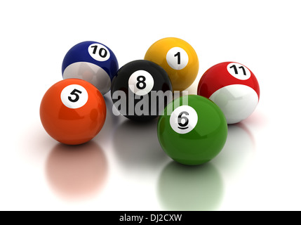 Ballsl billard sur fond blanc (image générée par ordinateur) Banque D'Images