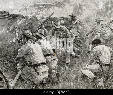 Guerre d'Indépendance cubaine (1895-1898). Rebelles à un barrage routier,1898. La gravure. Banque D'Images