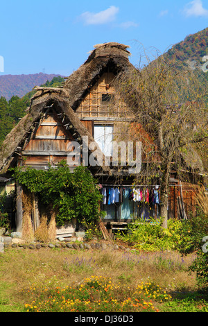 Le Japon, Hida, Shirakawa-go, Ogimachi, Gassho-zukuri, maisons traditionnelles, Banque D'Images