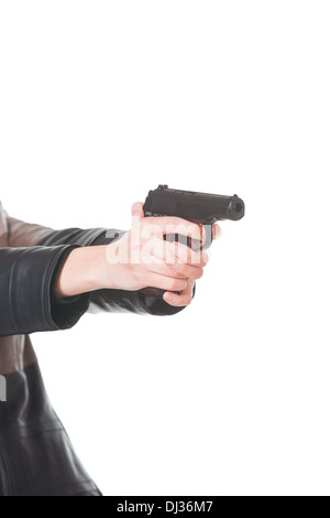 Woman's hands with gun Banque D'Images