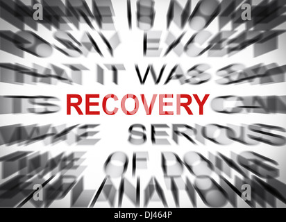 Texte Blured en mettant l'accent sur le rétablissement Banque D'Images