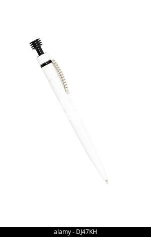 Un vieux stylo à bille noir et blanc, isolé sur blanc. Banque D'Images