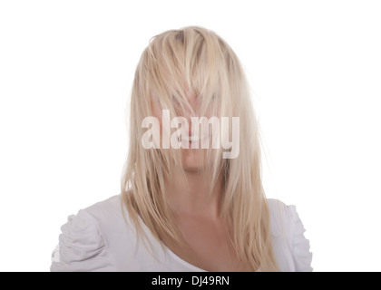 Jeune femme aux cheveux ébouriffés Banque D'Images