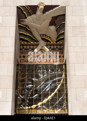 Le Rockefeller Center, Rockefeller Plaza 30 Entrée principale, NYC Banque D'Images