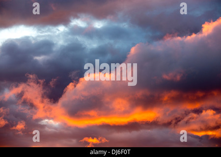 Un arbre de lumière tire sur une lacune dans les nuages au coucher du soleil, à l'origine d'une lueur dorée, Ambleside, Lake District, UK. Banque D'Images