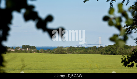 Grand pont de l'Est de la courroie. La travée suspendue de pont de la Grande Ceinture qui relie la Nouvelle-Zélande avec Funen au Danemark comme vu à partir de la Fionie Banque D'Images