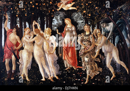 Sandro Botticelli, de la Primavera (printemps) 1481-1482 tempera sur panneau. Galerie des Offices, Florence, Italie. Banque D'Images