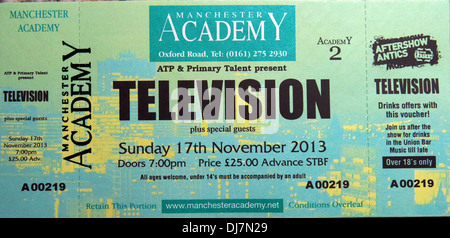 Concert de télévision Manchester Academy, 17/11/2013 Ticket, Angleterre, Royaume-Uni, avec Aftershow facancs Banque D'Images