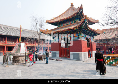 L'écriture dans le Pavillon Impérial également connu sous le nom de Temple Yonghe Lamaserie Yonghe ou simplement le Temple Lama à Beijing, Chine Banque D'Images