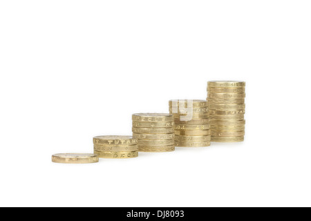 Des piles de livres sterling pound coins Banque D'Images