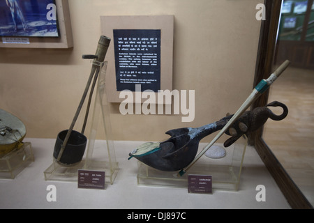 En instruments de musique, Musée anthropologique de zone de l'Île Andaman, Inde Banque D'Images