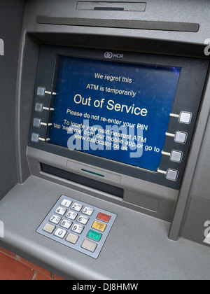 Distributeur automatique de paiement RBS machine hors service message UK Banque D'Images