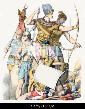 Christian pré BC L'Égypte ancienne de char et le roi en robe de guerre avec des soldats Banque D'Images