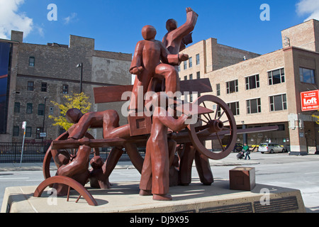 La sculpture commémorative Haymarket par artiste Mary Brogger commémore les martyrs de la main-d'affaire de Haymarket 1886 Banque D'Images