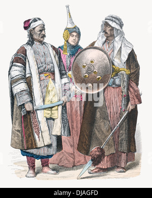 19e siècle XIX costumes de gauche à droite, femme syrienne de Damas et d'un Arabe de Bagdad Banque D'Images