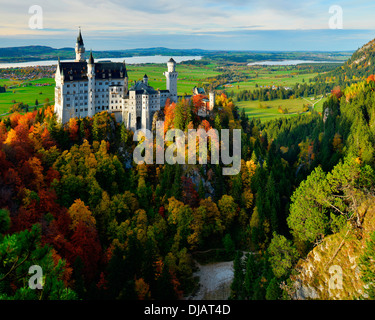 Schloss Neuschwanstein Castle et la campagne environnante en automne, Schwangau, Bavière, Allemagne Banque D'Images