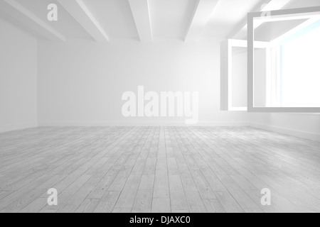 Chambre blanche avec fenêtres ouvertes Banque D'Images