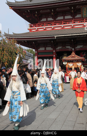 Japon, Tokyo, Héron blanc danse, cérémonie, procession, les gens, Banque D'Images