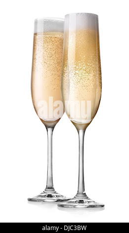 Deux verres de champagne isolé sur fond blanc Banque D'Images