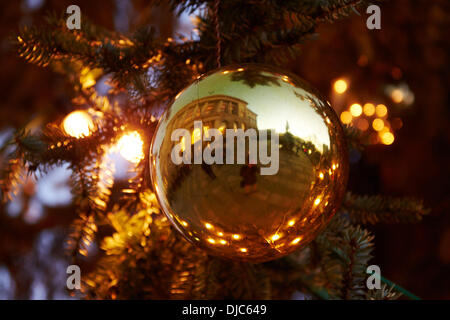 Berlin, Allemagne. 26 nov., 2013. Une imposante et a 60 ans et 14 mètres de haut de l'épinette de Serbie forme forest bureau du district de Pankow ornent cette année au moment de Noël, l'avant-cour de la Chambre des Représentants de Berlin, à Berlin, le 26 novembre 2013.Photo : Reynaldo Paganelli/NurPhoto Crédit : Reynaldo Paganelli/NurPhoto ZUMAPRESS.com/Alamy/Live News Banque D'Images