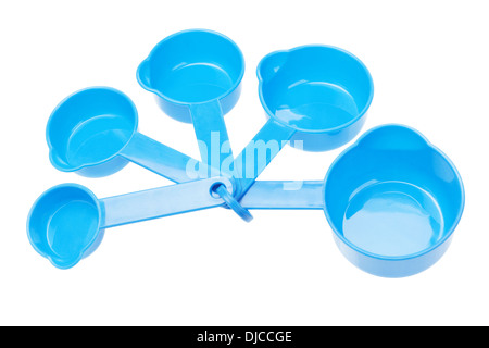 Cuillères en plastique fixé sur fond blanc Banque D'Images