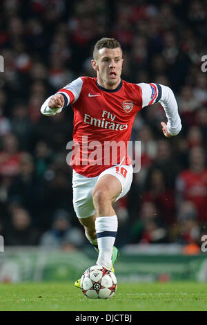 Londres, Royaume-Uni. 26 nov., 2013. Jack Wilshere d'Arsenal pendant le match de la Ligue des Champions entre Arsenal à partir de l'Angleterre et l'Olympique de Marseille de France a joué à l'Emirates Stadium, sur Novemer 26, 2013 à Londres, en Angleterre. Credit : Mitchell Gunn/ESPA/Alamy Live News Banque D'Images