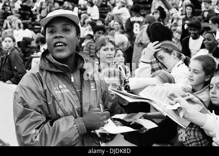 Lanceur de javelot britannique Tessa Sanderson à la Securicor Jeux au Crystal Palace de Londres 1996 Banque D'Images