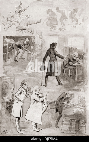 Scrooge s'oppose à Noël. Illustration par Harry Furniss pour la novella un chant de Noël de Charles Dickens. Banque D'Images