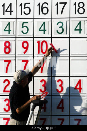 Nov 19, 2004 ; Palm Beach, FL, USA ; un fonctionnaire met à jour le panneau de score vendredi après-midi près de la fin de la 2e Ronde d'ADT Championship au Trump International Golf Club à West Palm Beach. Banque D'Images