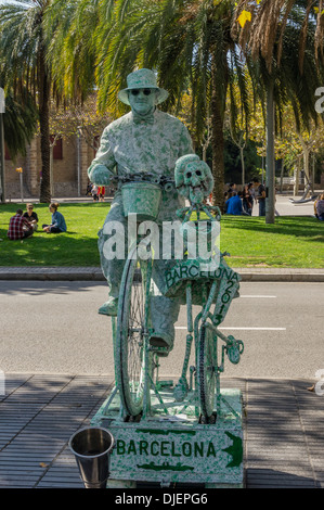 Artiste de rue à Las Ramblas, Barcelone, Espagne Banque D'Images