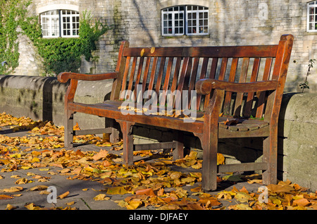 Banc de parc vide à l'automne Banque D'Images