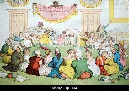 Partie endiablée en Angleterre vers 1800, gravure sur cuivre de couleur par Thomas ROWLANDSON Banque D'Images