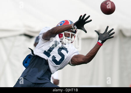 03 août 2010 - Webster, New York, États-Unis d'Amérique - 03 août 2010 : Buffalo Bills le receveur Felton Huggins (# 15) une note au cours de camp d'entraînement à Saint John Fisher College à Pittsford, New York..Crédit Obligatoire -Mark Konezny / Southcreek Global. (Crédit Image : © Global/ZUMApress.com) Southcreek Banque D'Images