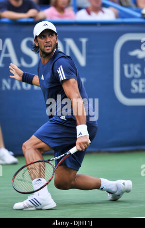 03 août 2010 - Washington Dc, District of Columbia, United States of America - 03 août 2010 : Legg Mason Tennis Classic, parrainé par Geico..Mens des célibataires, .Fernando Verdasco (ESP) rallyes retour après enregistrement d'un point de comparaison dans le second jeu pour gagner le match contre Karol BECK (SVK) (4-6, 7-5, 7-6) .crédit obligatoire : Roland Pintilie / Southcreek Global (Image Crédit : © Southcreek Banque D'Images