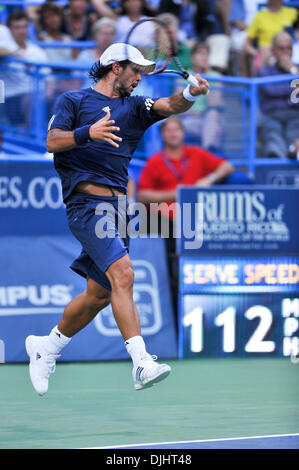 03 août 2010 - Washington Dc, District of Columbia, United States of America - 03 août 2010 : Legg Mason Tennis Classic, parrainé par Geico..Mens des célibataires, .Fernando Verdasco (ESP) rallyes retour après enregistrement d'un point de comparaison dans le second jeu pour gagner le match contre Karol BECK (SVK) (4-6, 7-5, 7-6) .crédit obligatoire : Roland Pintilie / Southcreek Global (Image Crédit : © Southcreek Banque D'Images