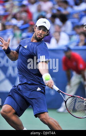 03 août 2010 - Washington Dc, District of Columbia, United States of America - 03 août 2010 : Legg Mason Tennis Classic, parrainé par Geico..Mens des célibataires, .Fernando Verdasco (ESP) rallyes retour après enregistrement d'un point de comparaison dans le second jeu pour gagner le match contre Karol BECK (SVK) (4-6, 7-5, 7-6) .crédit obligatoire : Roland Pintilie / Southcreek Global (Image Crédit : © Southcreek Banque D'Images