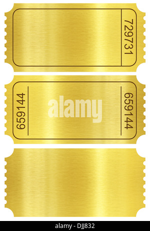 L'achat de billets. Les talons de billets d'or set isolated on white with clipping path inclus. Banque D'Images