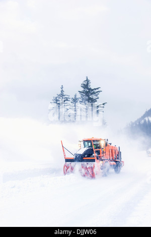 Ville de Whittier Déneigement Labourage de l'équipage la route de fusil Cove après une tempête de neige, hiver, Winter Whittier Banque D'Images