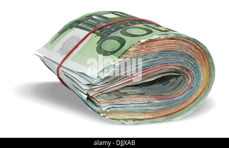 Pile de billets en euros isolé sur fond blanc Banque D'Images
