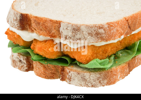 Poisson frais Sandwich doigt close up isolé sur fond blanc Banque D'Images