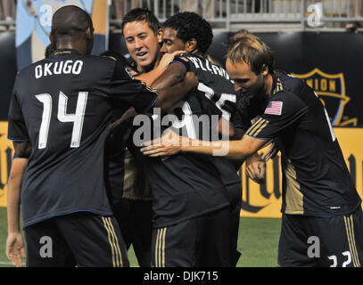 Sep 01, 2010 - Chester, Pennsylvanie, États-Unis - JACK MCINERNEY célèbre après avoir marqué un but. L'Union de Philadelphie a remporté un match amical contre le Mexique l'équipe de soccer du Chivas Guadalajara à PPL Park, domicile de l'Union de Philadelphie. Le seul but de la victoire a été inscrit par Jack McInerney de l'Union de Philadelphie. (Crédit Image : © Ricky Fitchett/ZUMApress.com) Banque D'Images