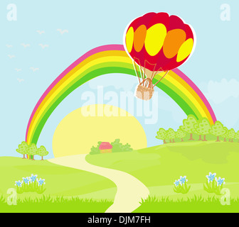 Paysage fantastique avec hot air balloon Banque D'Images