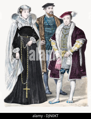 16e siècle XVI 1500 Angleterre gauche à droite de la Reine Mary d'Ecosse, comte de Douglas et Angus, le roi Édouard VI Banque D'Images