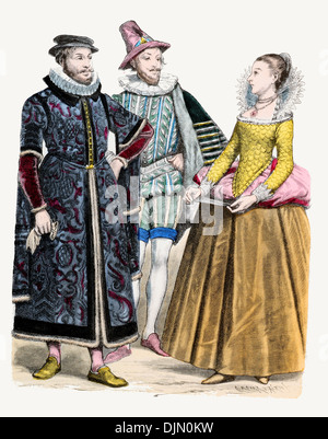 16e siècle XVI 1500 Angleterre gauche à droite marchand londonien, Cavalier, Dame de la cour d'Elizabeth I Banque D'Images