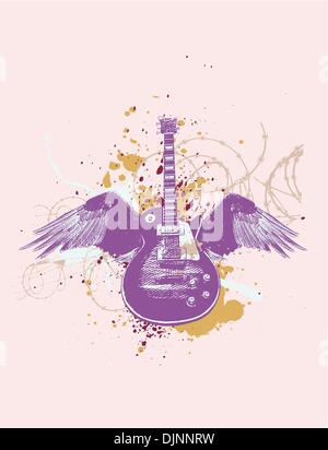 Voler avec des ailes et guitare grunge background Illustration de Vecteur