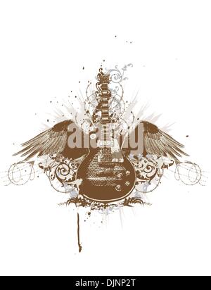 Voler avec des ailes et guitare grunge background Illustration de Vecteur